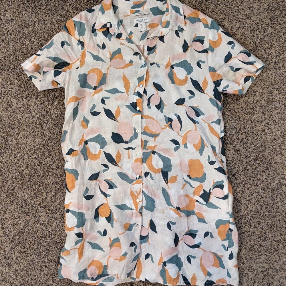 Rachel Zoe Linen Tropical Shirt Dress - L